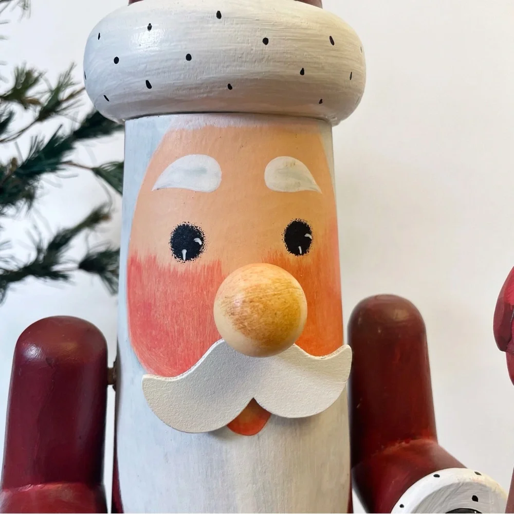 Vintage Elaine Thompson Folk Art Santa with Cardinal Wood Figurine Hand Painted